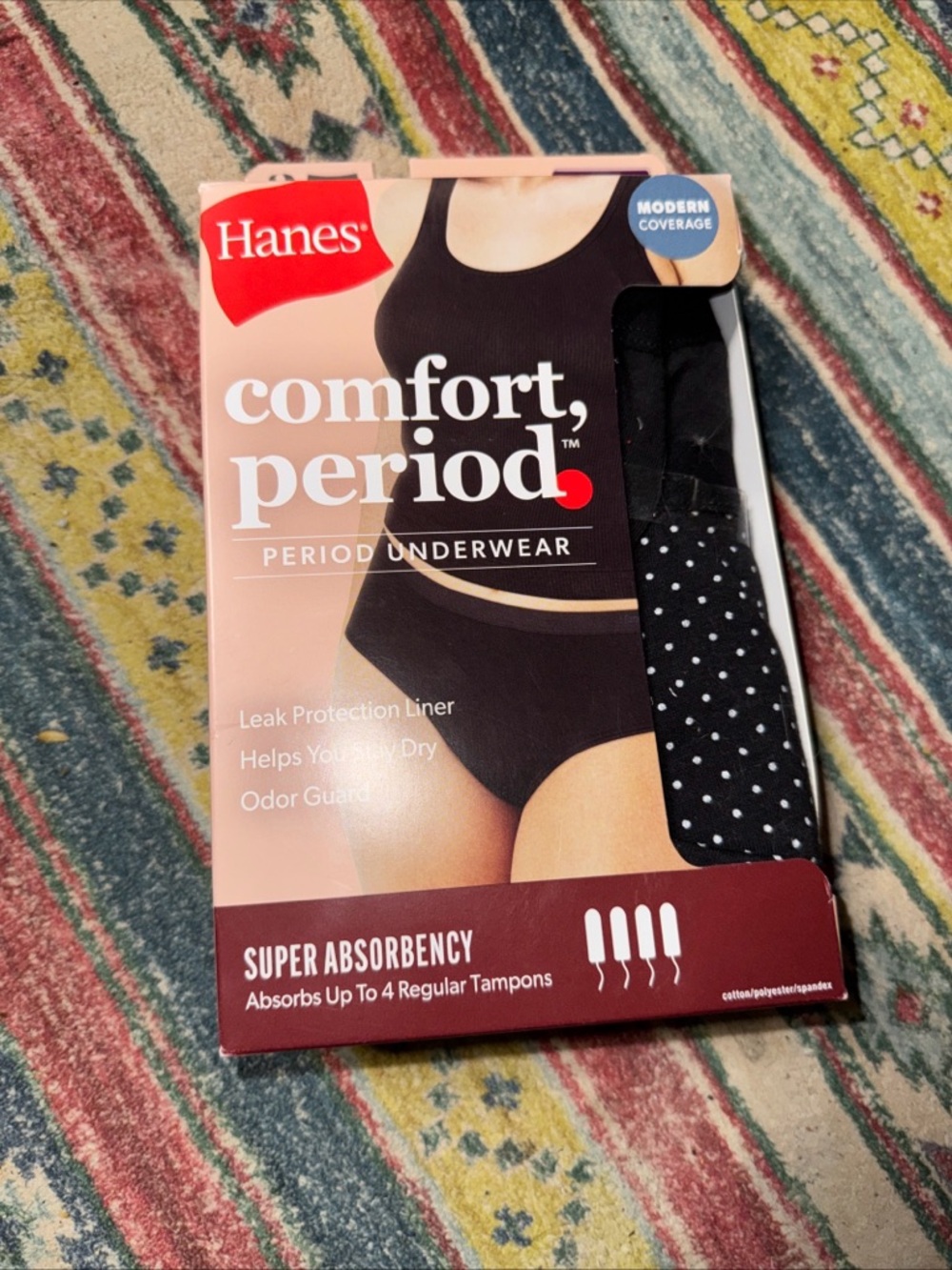 Hanes Comfort Period Underwear Modern Coverage 9/2XL 3 Pack Bikini Super Absorb